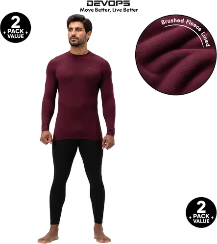 Vista 10 de DEVOPS Paquete de 2 camisetas térmicas de compresión de manga larga con cuello alto para hombre negro (Black / Wine)