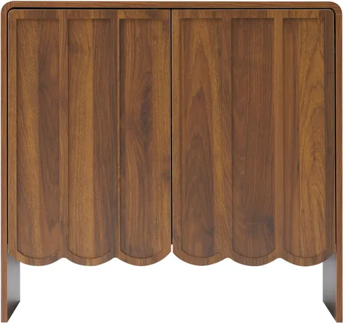 Vista 9 de ORRD Aparador de buffet, armarios de almacenamiento Accent con 2 puertas, gabinete de madera estilo granja con estantes ajustables y panel ondulado