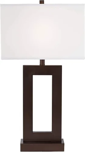 Vista 3 de 360 Lighting Marshall - Lámpara de mesa moderna industrial de 30 1/2" de altura, color bronce marrón, con pantalla metálica abierta blanca