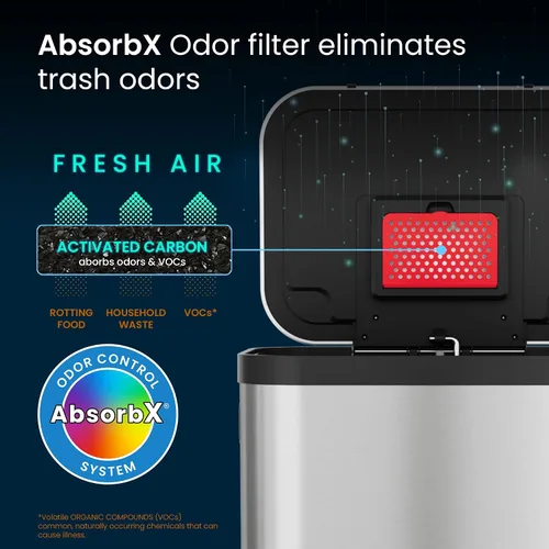 Vista 3 de iTouchless SoftStep ProX - Cubo de basura con pedal de 13.2 galones, con filtro de olores AbsorbX y cubo interior extraíble, basurero de acero Negro