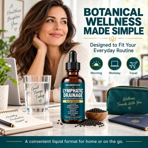Vista 7 de Neuropoise - Gotas de drenaje linfático con aceite de semilla negra, mezcla liposomal 11 en 1, 2 onzas líquidas