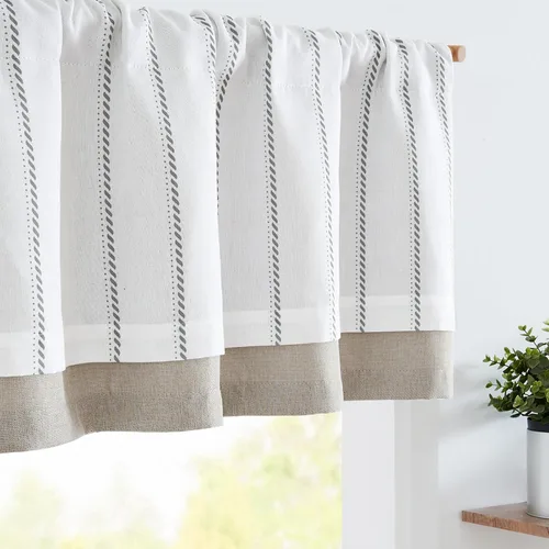 Vista 12 de jinchan Cenefa de Lino a Rayas para Ventanas de 16 Pulgadas Cortinas Opacas para Ventana Pequeña Estilo Granja Cenefa de Doble Capa para Sala