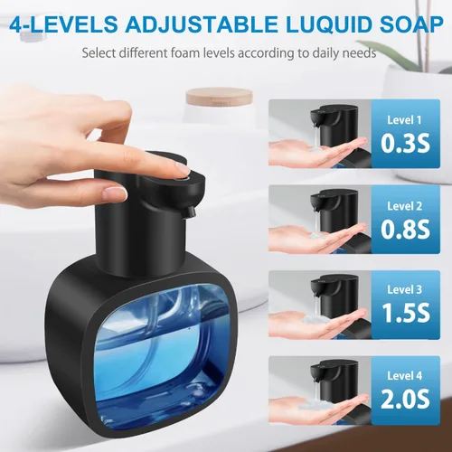 Vista 2 de Dispensador Automático de Jabón Líquido con Capacidad de 500ml / 17oz, Dispensador de Jabón Sin Tocar con Ajuste de 4 Niveles, Recargable, Montado