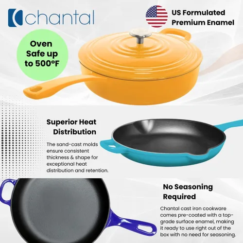 Vista 3 de Chantal Utensilios de cocina de hierro fundido esmaltado, juego de 3 piezas, horno holandés cubierto de 5 cuartos con sartén de 10 pulgadas Caléndula