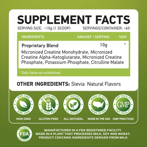 Vista 3 de MFL Muscle Creatina 3 formas de creatina micronizada 0.35 onzas 0 azúcar endulzado con stevia totalmente natural 60 porciones