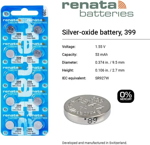 Vista 2 de Renata 399 SR927W Baterías – 1.55 V Óxido de Plata 399 Batería de reloj (2 unidades)