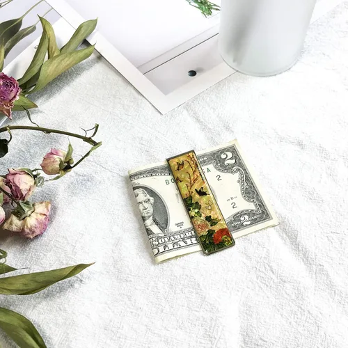 Vista 5 de Madre de perla clip de dinero cartera tarjeta de crédito tarjeta de negocios delgada titular de acero inoxidable colección regalo noble
