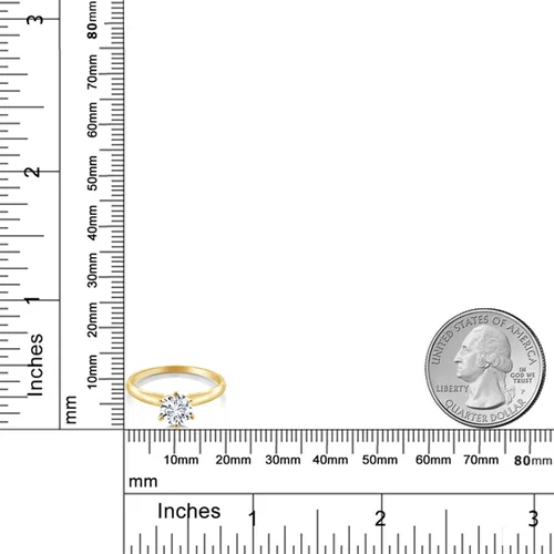 Vista 78 de Anillo de compromiso solitario con piedra preciosa redonda de oro amarillo de 14 quilates de 0.236 in para mujer Ajuste clásico de 6 puntas