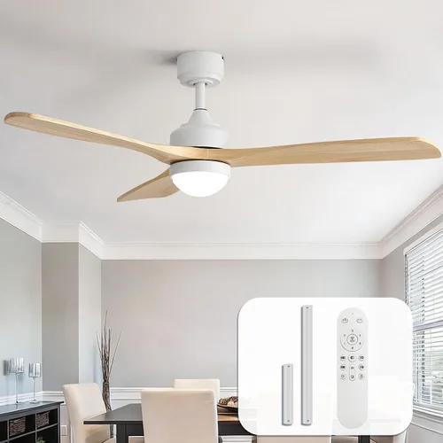Vista 17 de Sofucor Ventilador de techo de madera maciza de 52 pulgadas, ventilador de techo de montaje empotrado y varilla descendente con luces y control