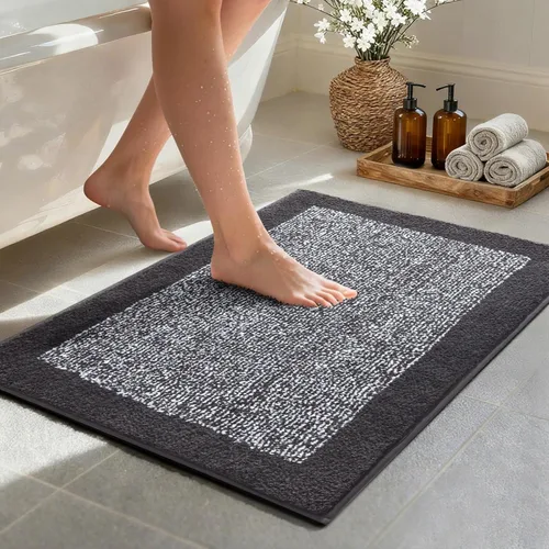 Vista 58 de Alfombras de baño de 17 x 24 pulgadas, antideslizantes, lavables, color gris, para bañera, tapete de baño para baño, tapete suave y absorbente