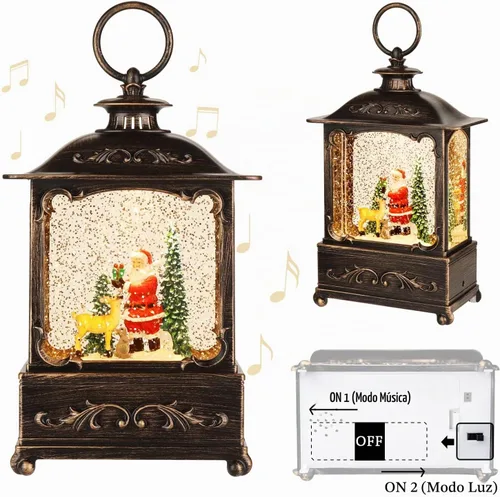 Vista 6 de Farol de Navidad con USB + Música, Globo de Nieve con Agua de Navidad, Portátil, Creativo, Lindas Decoraciones de Navidad y Regalos Encantadores