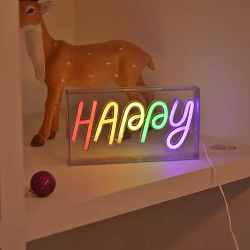 Vista 4 de Letreros de Neón Felices, Luz de Letrero de Neón de Pie Decoración LED Alimentada por USB Acrílico Hecho a Mano Letrero Publicitario Luz Nocturna
