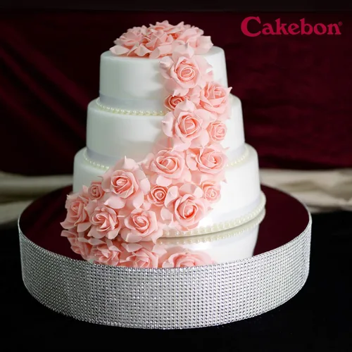 Vista 7 de Cakebon Soportes para tartas, color plateado de 12 pulgadas con diamantes de imitación para pasteles y pasteles, espuma de poliestireno ligera