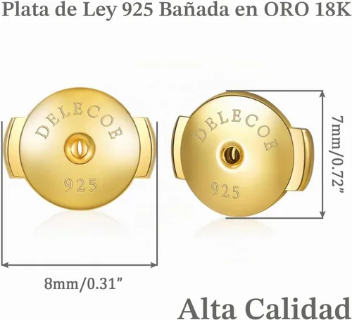 Vista 7 de DELECOE 2 pares de parte trasera de aretes de plata de ley 925, parte trasera de aretes chapados en oro de 18 quilates, hipoalergénica, con bloqueo