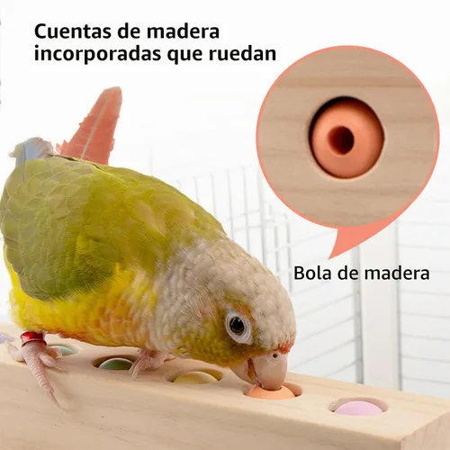 Vista 4 de Juguetes para pájaros y perca para pájaros, bloque de madera para masticar, juguete para forrajear y rompecabezas, accesorios para jaulas de pájaros