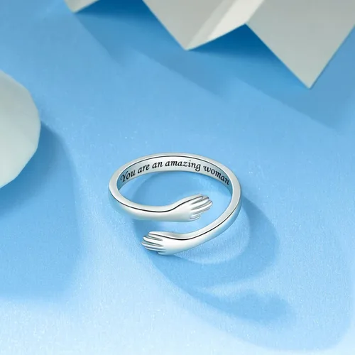 Vista 3 de ACJFA Anillos de abrazo para mujer, anillo ajustable de plata de ley para mujer, hija, anillo de mano para regalos de cumpleaños, regalo