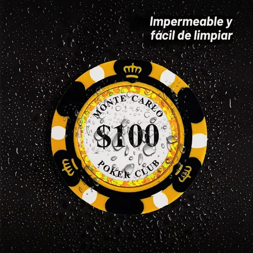 Vista 4 de Fichas de Poker Clay Monte Carlo de 0.49 oz - Paquete de 50 fichas blanco ($1 White)