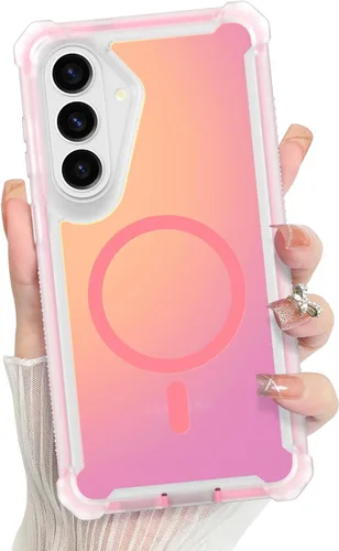 Vista 200 de Bonoma - Funda compatible con Samsung Galaxy S21 Plus, diseño de corazón con purpurina, color rosa Support for MagSafe, Plating Magnetic Case TPU