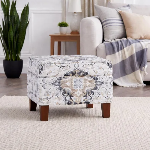 Vista 2 de Homepop Decoración para el hogar K7646-A862 Otomana de almacenamiento rectangular moderna tapizada Otomana con tapa con bisagras