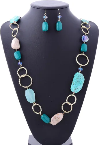 Vista 2 de Bocar Fashion - Juego de collar y pendientes largos de cristal grueso para mujer