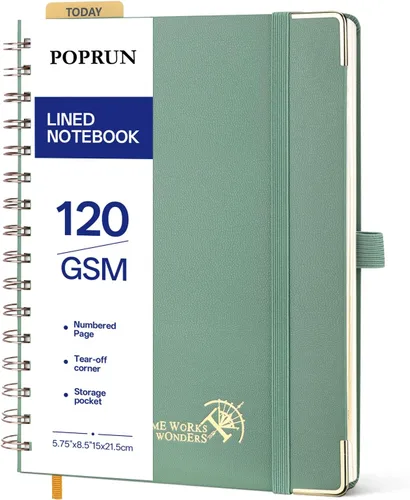 Vista 16 de POPRUN Cuaderno A5 con espiral, 120GSM, tapa dura, color negro