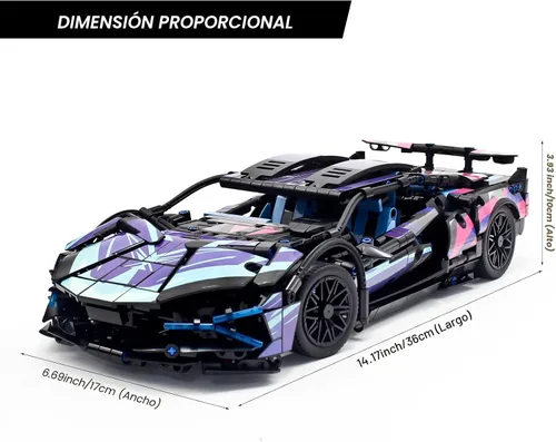 Vista 6 de Juego de construcción de coches a control remoto, kit de construcción de carreras deportivas técnicas 1:14 with Motors and Rechargeable Battery