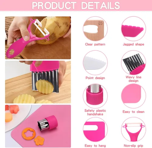 Vista 4 de Montessori Herramientas de cocina juguetes regalos para niños y niñas de 4 5 6 7 8 9 10 años de edad, juego de cuchillos seguros de cocina real