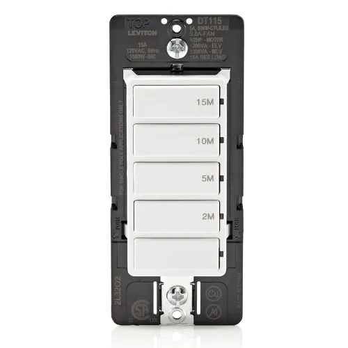 Vista 21 de Leviton Interruptor temporizador de cuenta regresiva para luces domésticas y extractores, 15-30 minutos, 1-2 horas, no requiere cable neutro, un
