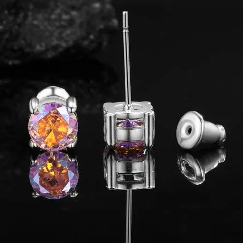Vista 3 de Aretes de titanio con circonita cúbica especial de arcoíris, hipoalergénicos para orejas sensibles