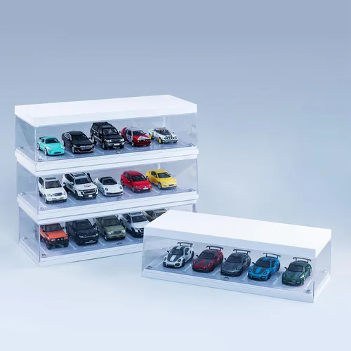Vista 9 de Vitrina de 1/64, vitrina Hotwheels con pantalla de 1/64, aparcamiento con pantalla de 1/64 diorama con luces LED, vitrina modelo para 5 espacios
