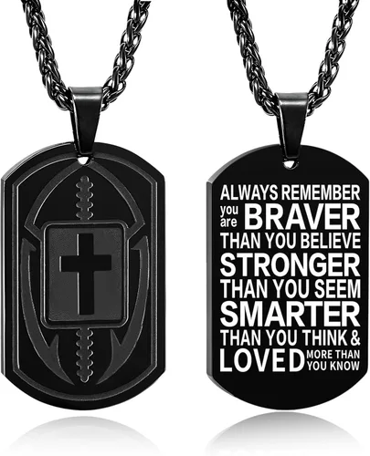Vista 19 de Collar de cruz de versículo bíblico de fútbol para hombres, regalo religioso de acero inoxidable, joyería deportiva de fútbol, regalos de Pascua