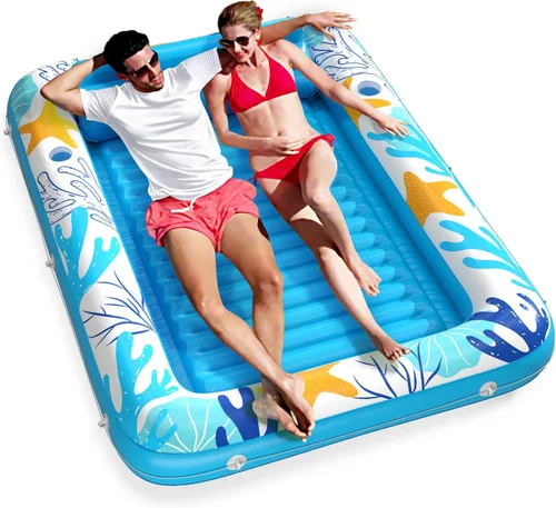 Vista 19 de Jasonwell - Flotador inflable para piscina, 4 en 1, almohadilla para tomar sol para adultos, relajarse en la piscina, flotador lleno de juguetes