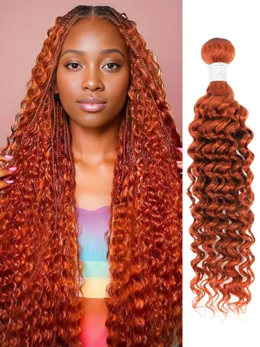 Vista 38 de Cabello Humano Rizado Castaño Rojizo, Trama Gruesa Castaño Cobrizo Rojo Coloreado Ondas Profundas Paquetes Individuales Cabello Humano 12A Tejido