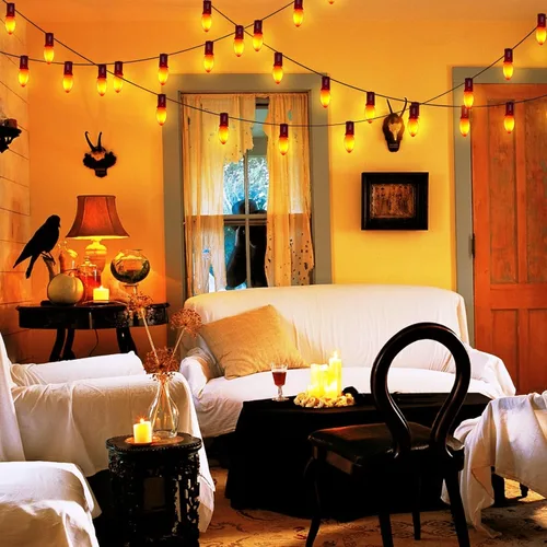 Vista 5 de Abeja Guirnalda de luces naranjas C7 de Halloween de 25 pies para exteriores con 27 bombillas naranjas (2 de repuesto), luces naranjas de Halloween