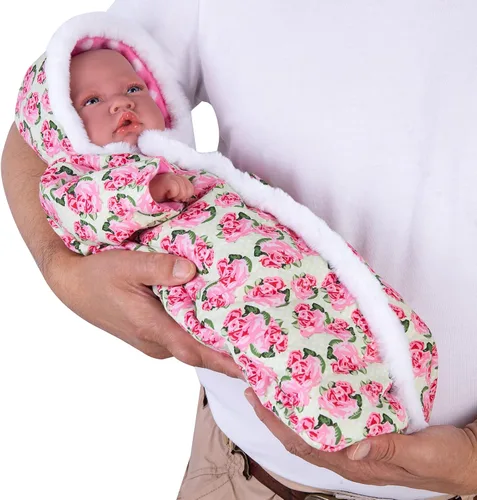 Vista 6 de Rakki Dolli Mono de muñeca para dormir, hecho a mano, ropa de muñeca con capucha, mameluco rosa con capucha para invierno, accesorio para muñeca