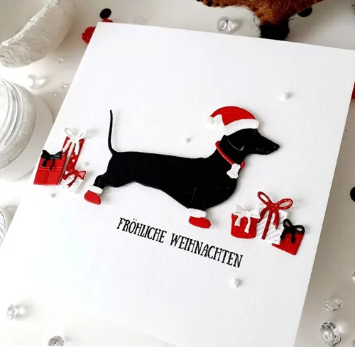 Vista 4 de Troqueles de metal de Navidad, lindo animal salchicha perro festival troquelado plantillas de bricolaje manualidades tarjetas cortes para hacer
