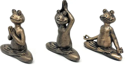 Vista 4 de Nature's Mark Estatua de resina de 3 mini ranas de yoga, decoración decorativa para el hogar