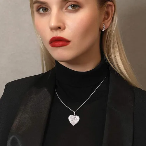 Vista 2 de U7 Custom Photo Locket Necklace - Oval & Heart Shaped Locket - GoldSilverRose Gold Personalized Image Necklaces for Women