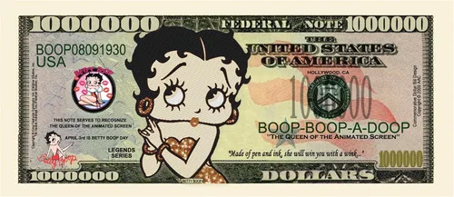 Vista 2 de American Art Classics Paquete de 100 billetes – Betty Boop $ Million Dollar$ Novedad Billete coleccionable – Edición limitada coleccionable – El