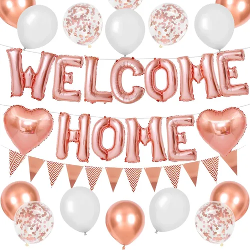 Vista 11 de Decoraciones Welcome Home Negro Azul Plateado, Pancarta de Globos de Papel de Aluminio Negro Welcome Home con Globos de Corazón Azul Marino Banderín