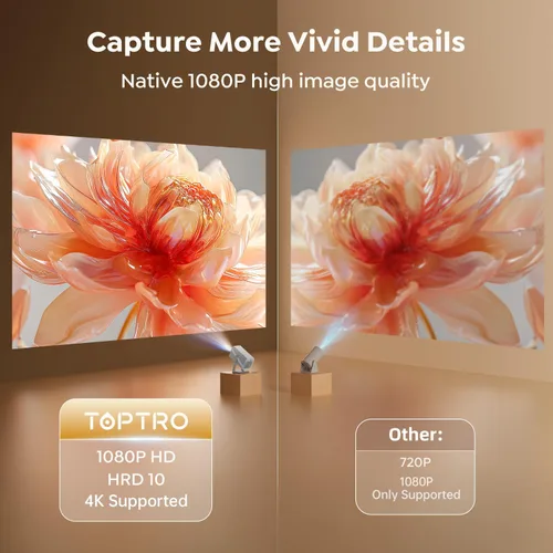 Vista 3 de Soporte 4K, enfoque automático, soporte ajustable de 360°: proyector inteligente 4K con WiFi 6 y Bluetooth5.2, mini proyector portátil nativo 1080P