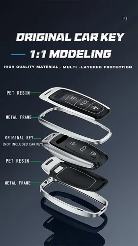 Vista 3 de ontto Carcasa ligera y duradera para llave de automóvil, funda de metal para llave de automóvil, protector de llave de resina compatible con Audi A3