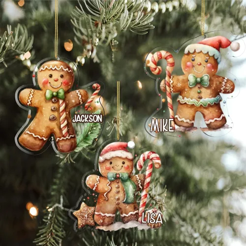 Vista 4 de Nazenti Adorno navideño de jengibre para niños, adorno familiar personalizado de galleta de jengibre, adorno de Navidad para niños, bonito lote