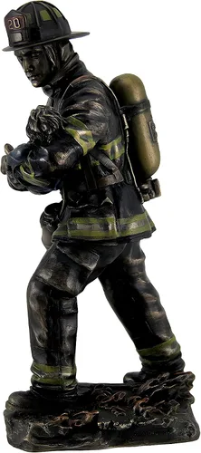Vista 3 de Estatua de bronce metálico para niños, bombero, 11 pulgadas de alto