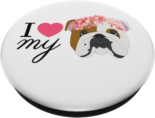 Vista 2 de I Love My Bulldog Inglés popsocket agarre y soporte para teléfonos y tabletas, Negro