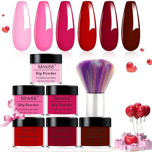 Vista 12 de Juego de polvo de inmersión de 6 colores, set de colores para uñas con vino tinto oscuro, rojo oscuro, naranja, set de polvo de inmersión para uñas