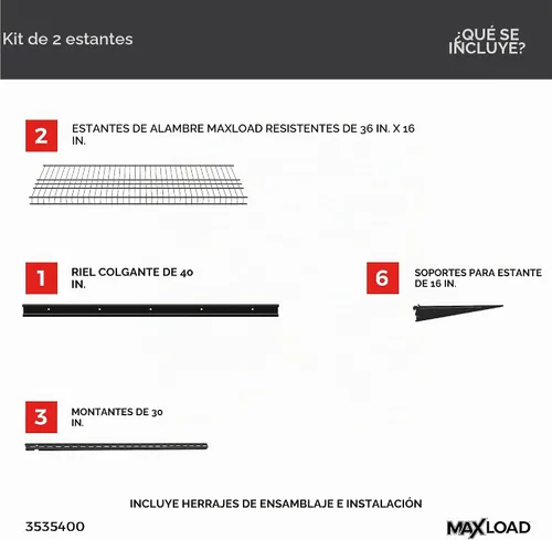 Vista 3 de ClosetMaid Kit de estante de pared resistente para garaje, 2 estantes, estantería de alambre ajustable, acabado negro