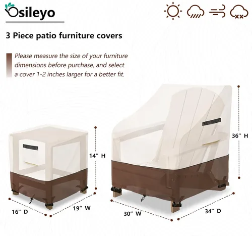 Vista 2 de Juego de 3 piezas de fundas para sillas de patio Adirondack, funda de muebles de patio impermeable de 600D resistente, incluye 2 fundas para sillas