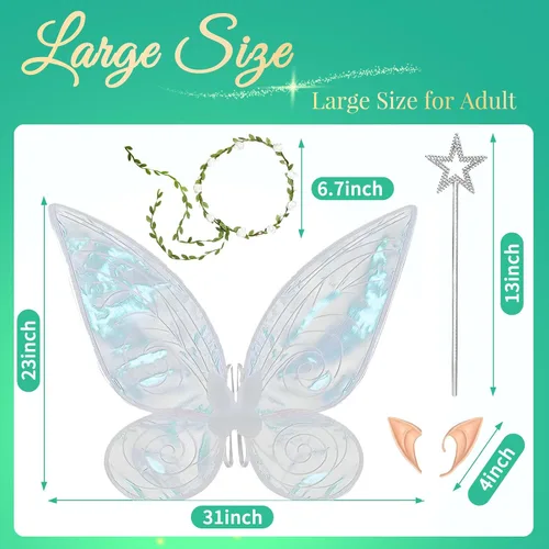 Vista 2 de 23x31 Inch Adult Fairy Wings for Women, Large Angel Wings,Fairy Costume for Women Girls Halloween Dress Up Party Favor