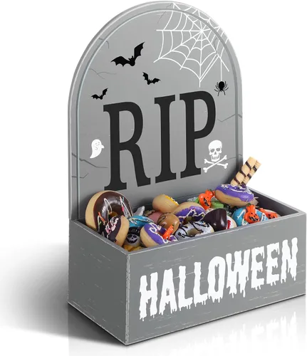 Vista 8 de Sintuff Cuenco de madera para dulces de Halloween, divertido plato de dulces para dulce o truco, soporte grande para servir de Halloween, cuenco